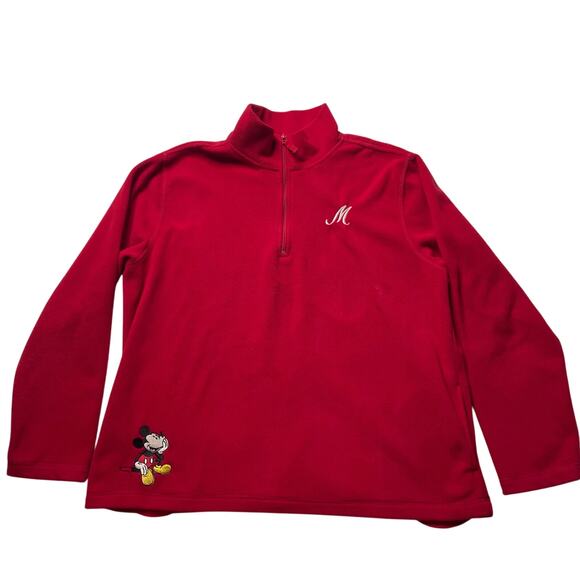 Vintage Disney Mickey Mouse Red Fleece Embroidered Quarter Zip Sz XL Pullover - Picture 6 of 6